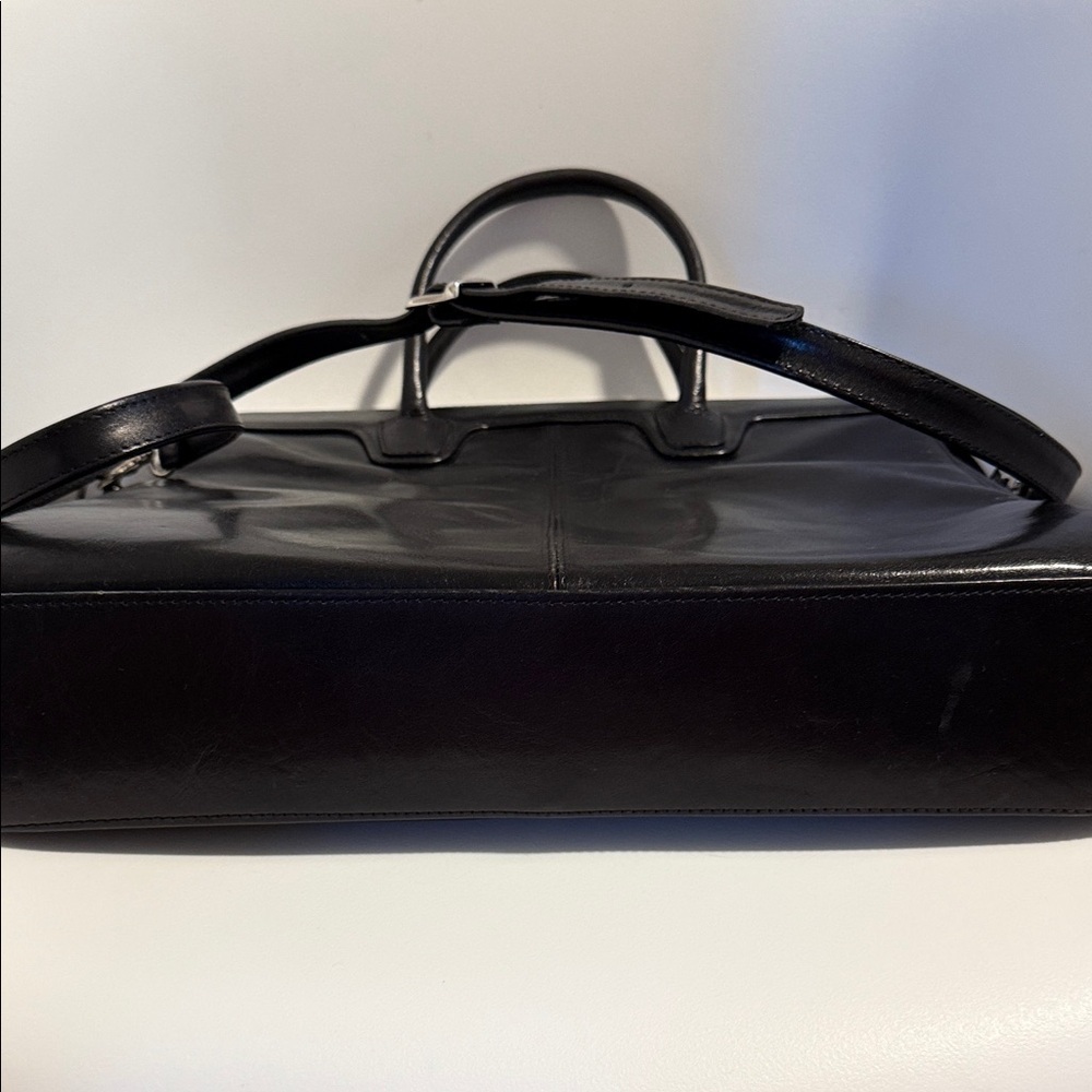 Elegant Black Leather Briefcase Messenger Laptop Executive bag shoulder strap - Picture 6 of 16